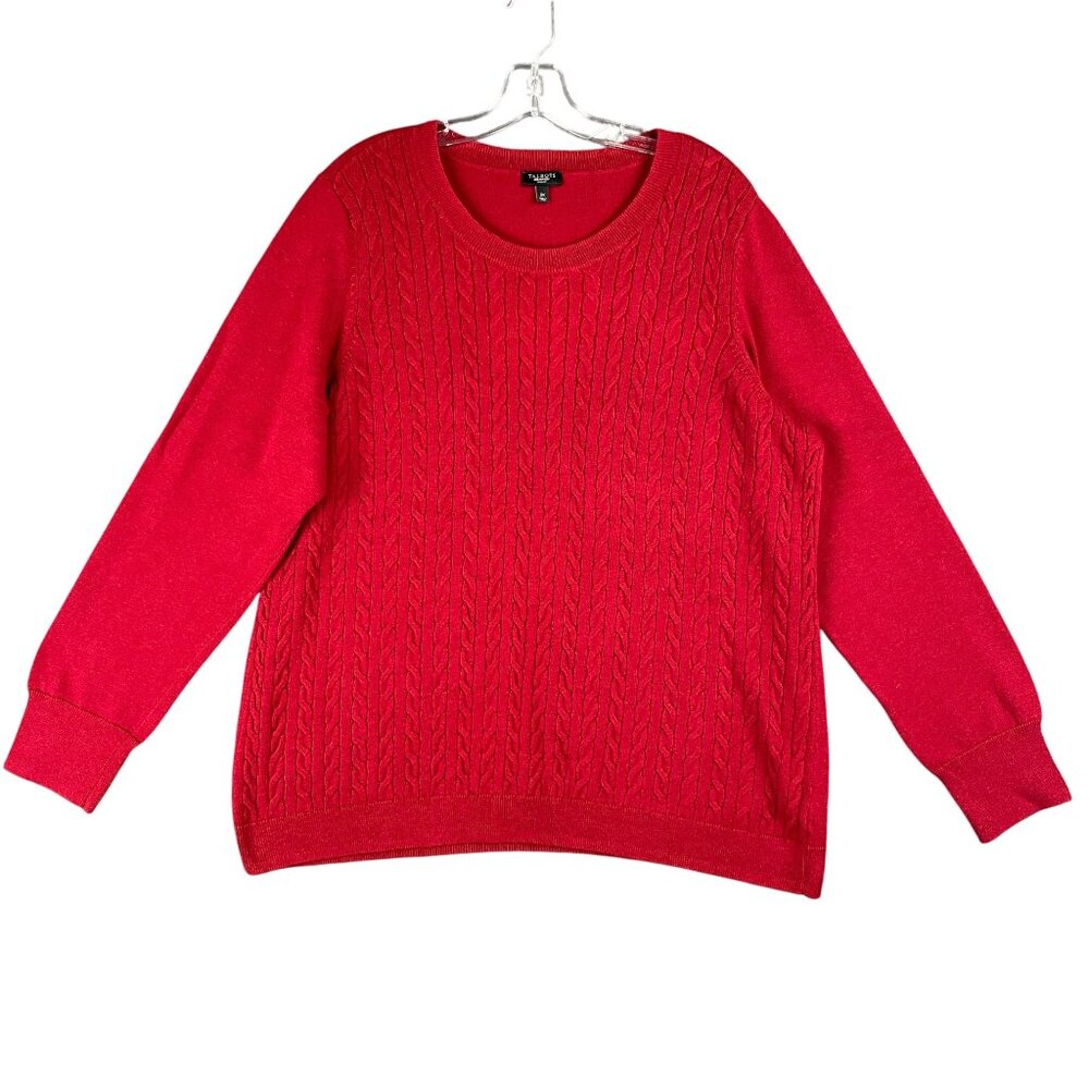 Talbots Sweater Womens Size 3X Red Cable Knit Work Office Capsule Norm Holiday